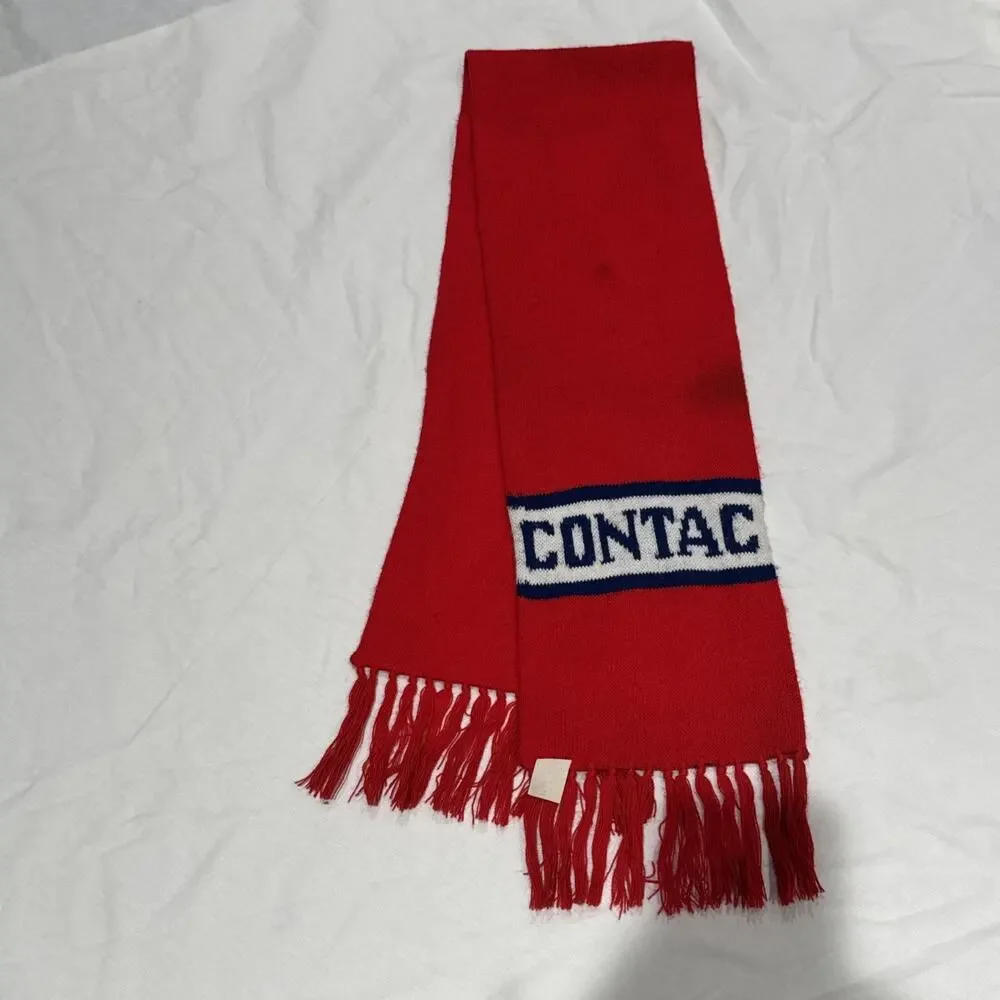 Vintage 70’s “Contac” 100% Acrylic Red Scarf w/ Fringe Gently Worn Minor Stains